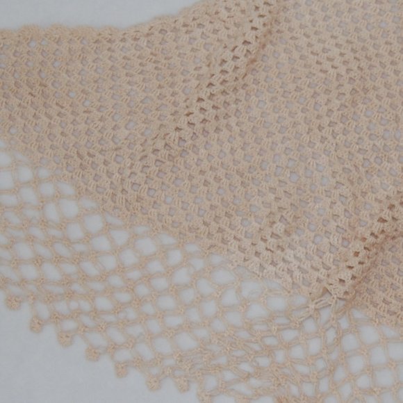 NEW Handmade Crochet Triangular Shawl, Salmon Beige Color, L=71" with 33" Drop - Picture 5 of 7